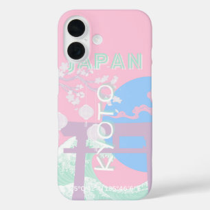 Kyoto Japan Travel Art, Pink Preppy Art iPhone 16 Case