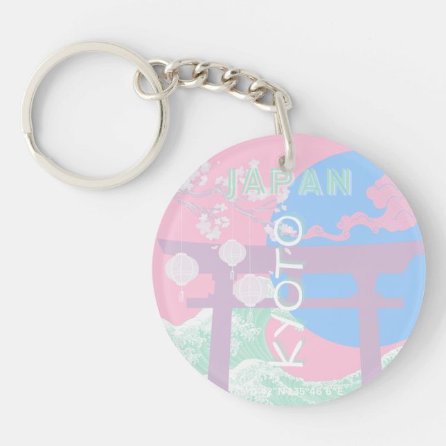 Kyoto Japan Travel Art, Pink Preppy Art Key Ring (Front)