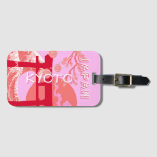 Kyoto Japan Travel Art, Pink Retro Travel Art Luggage Tag