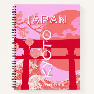Kyoto Japan Travel Art, Pink Retro Travel Art Notebook