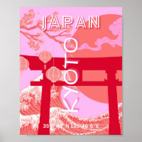 Kyoto Japan Travel Art, Pink Retro Travel Art