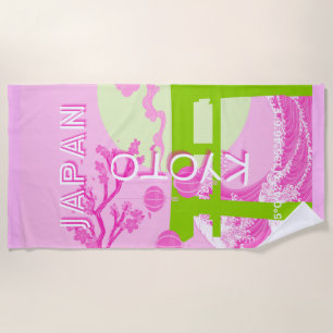 Kyoto Japan Travel Art, Pink Travel Art Beach Towel