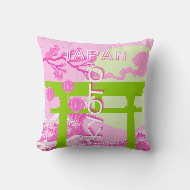 Kyoto Japan Travel Art, Pink Travel Art Cushion (Front)