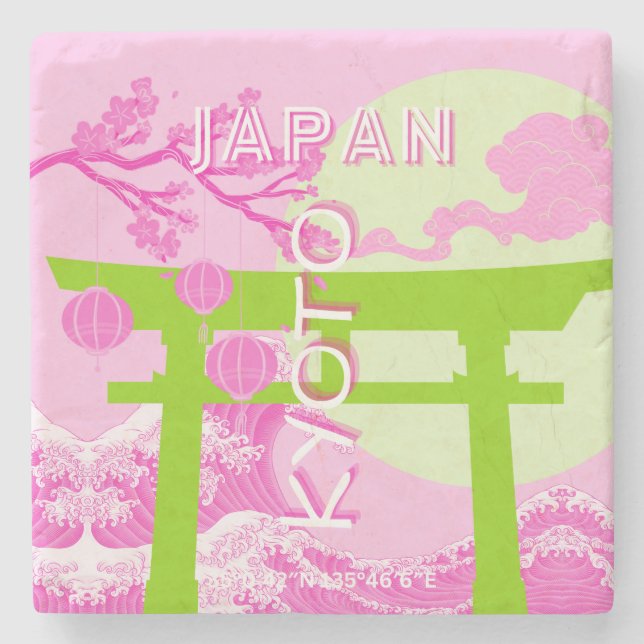 Kyoto Japan Travel Art, Pink Travel Art Stone Coaster (Front)