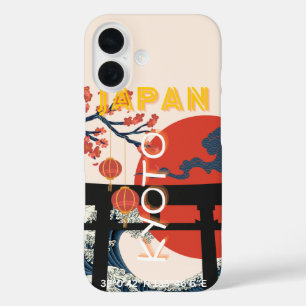 Kyoto Japan Travel Art, Retro Travel Art iPhone 16 Case