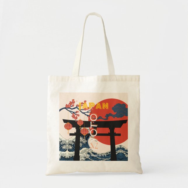 Kyoto Japan Travel Art, Retro Travel Art Tote Bag (Front)