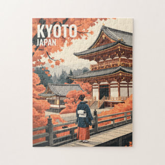 Kyoto Japan Travel Autumn Temple Retro Personalize Jigsaw Puzzle
