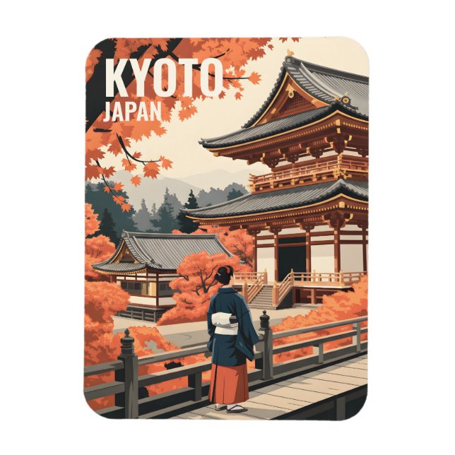 Kyoto Japan Travel Autumn Temple Retro Personalize Magnet (Vertical)