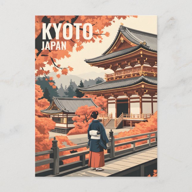Kyoto Japan Travel Autumn Temple Retro Personalize Postcard (Front)