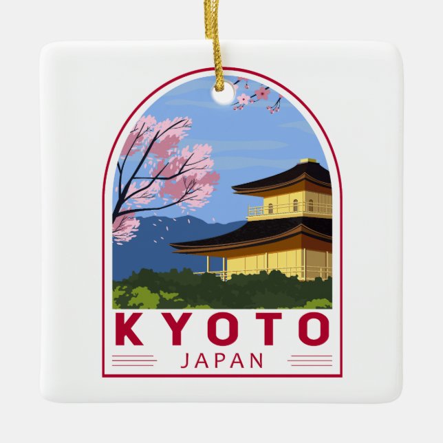 Kyoto Japan Travel Retro Travel Emblem Ceramic Ornament (Front)