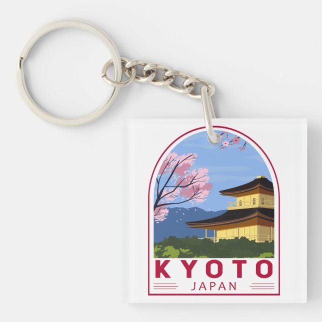 Kyoto Japan Travel Retro Travel Emblem Key Ring (Front)