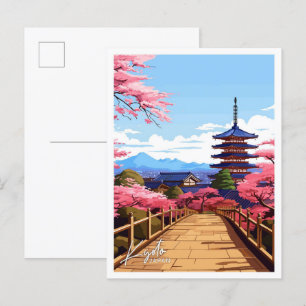 Kyoto Japan Travel Vintage illustration Postcard