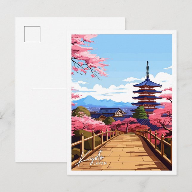 Kyoto Japan Travel Vintage illustration Postcard (Front/Back)