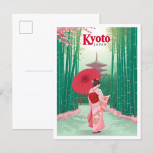 Kyoto Japan Vintage Art Travel Illustration Postcard