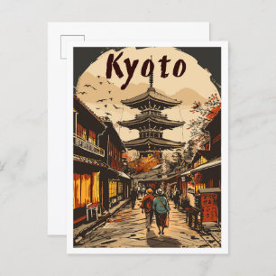 Kyoto Japan Vintage Travel Illustration Postcard