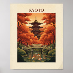 Kyoto Japan Vintage Travel Poster - Autumn Pagoda