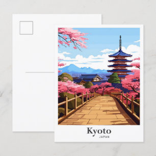 Kyoto Japan Vintage Travel Potrait Illustration Postcard