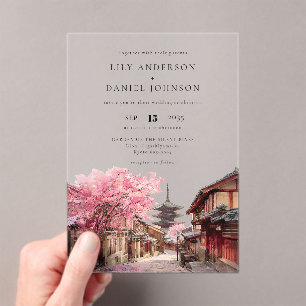 Kyoto Japan Watercolor Destination Wedding Acrylic Invitations