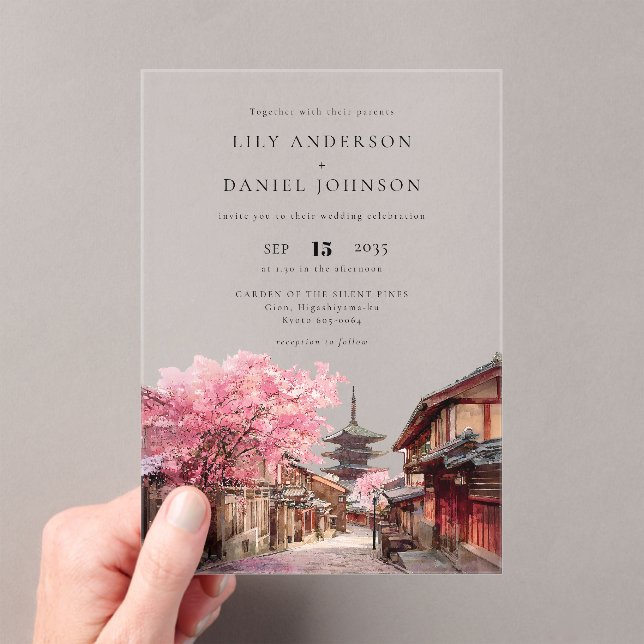 Kyoto Japan Watercolor Destination Wedding Acrylic Invitations (Insitu (Handheld))
