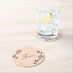 Kyoto Japanese Leaf in Gold Frame Round Paper Coaster