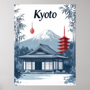 Kyoto: Japanese Temple, Pagoda, and Mountain  Poster