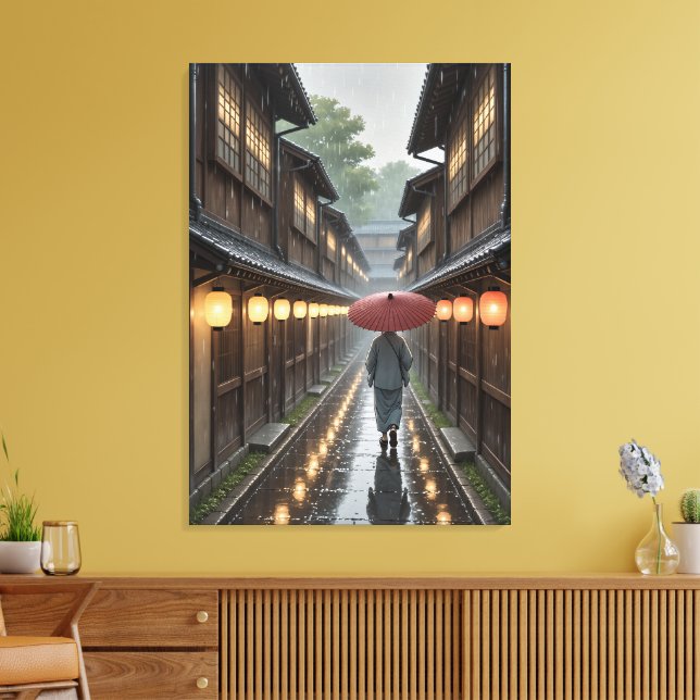 Kyoto Lantern Rain – Ghibli-Inspired Art Print (Insitu(LivingRoom))
