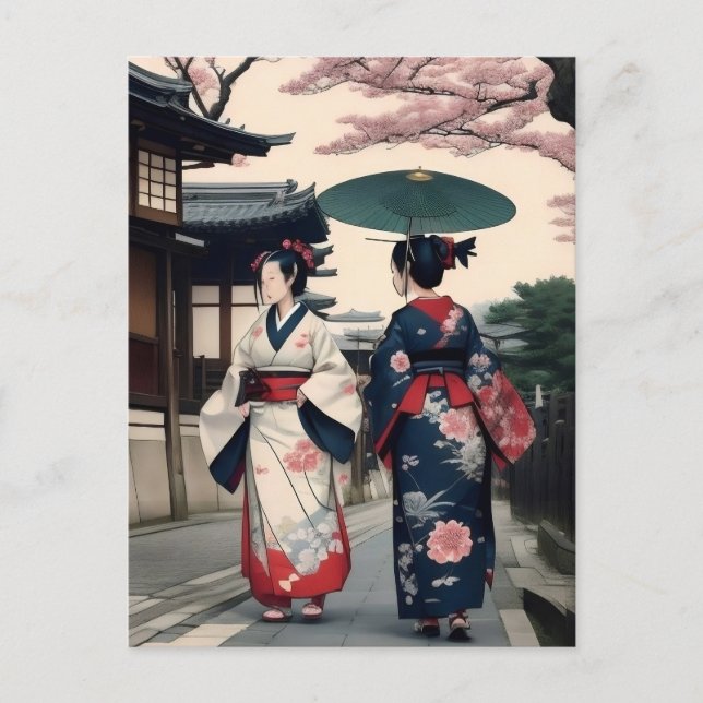 Kyoto Spring Walk Postcard – Kimono Scene (Front)