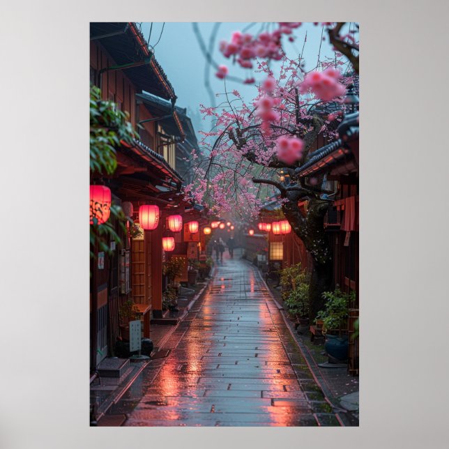 Kyoto Street at Dusk – Lantern Japanese Art Poster (Front)