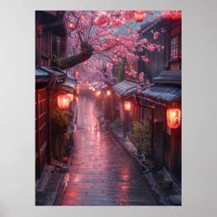 Kyoto Street at Dusk – Lantern Japanese Art Poster