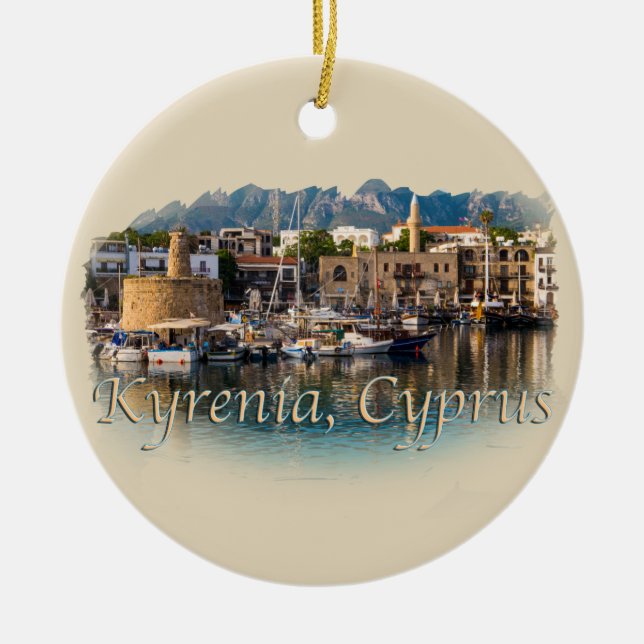 Kyrenia, Cyprus Ceramic Tree Decoration (Front)