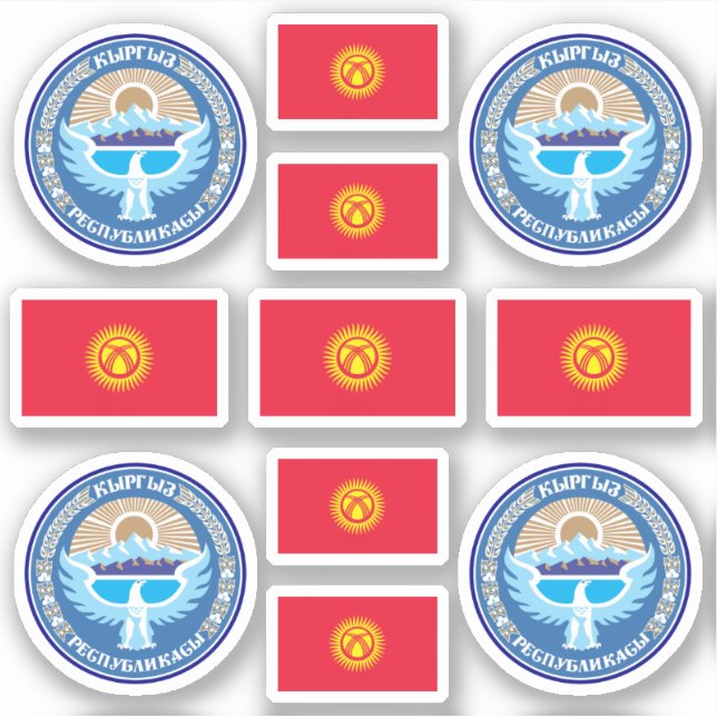 Kyrgyz symbols / coat of arms and flag sticker (Front)
