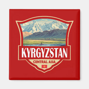 Kyrgyzstan Illustration Retro Badge Magnet