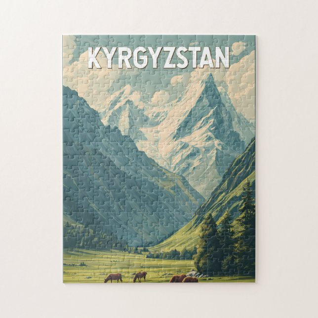 Kyrgyzstan Illustration Travel Art Vintage Jigsaw Puzzle (Vertical)