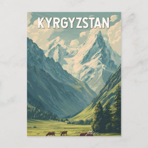 Kyrgyzstan Illustration Travel Art Vintage Postcard