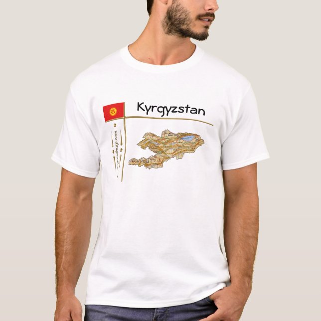 Kyrgyzstan Map + Flag + Title T-Shirt (Front)