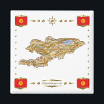 Kyrgyzstan Map Flags Magnet<br><div class="desc">This design comprises a Kyrgyz map within a border featuring the national flag.
The design works best on square magnets.
You may add your own text/graphics using the 'Customise it!' feature.
© 2010 FlagAndMap.
Map derived from images at: http://www.lib.utexas.edu/maps/</div>