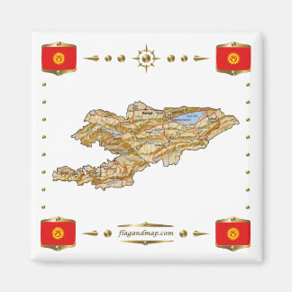 Kyrgyzstan Map + Flags Magnet