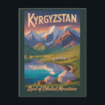 Kyrgyzstan Mountains Illustration Travel Art Vinta Postcard<br><div class="desc">Kyrgyzstan retro vector travel design. From the serene beauty of Issyk-Kul Lake and the rugged Tian Shan range to the cultural heart of Bishkek and the scenic trails of Ala Archa National Park,  Kyrgyzstan offers an unforgettable blend of nature,  adventure,  and tradition.</div>