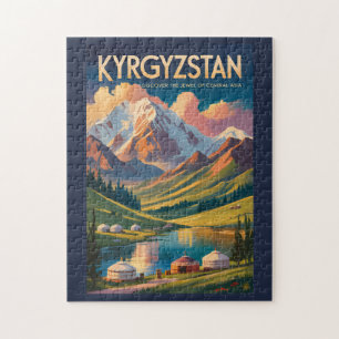 Kyrgyzstan Yurt Illustration Travel Art Vintage Jigsaw Puzzle