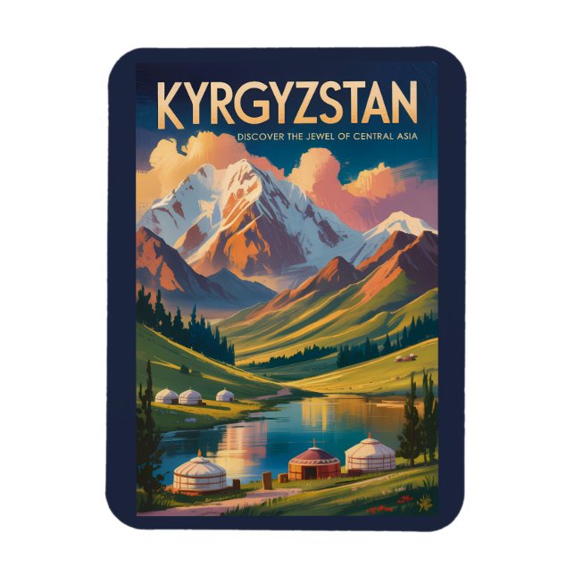 Kyrgyzstan Yurt Illustration Travel Art Vintage Magnet (Vertical)