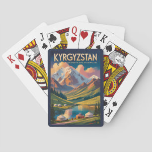 Kyrgyzstan Yurt Illustration Travel Art Vintage Playing Cards