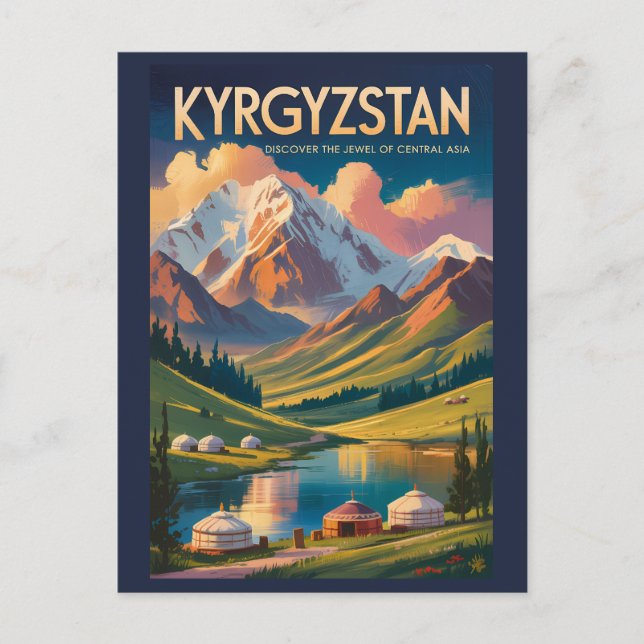 Kyrgyzstan Yurt Illustration Travel Art Vintage Postcard (Front)