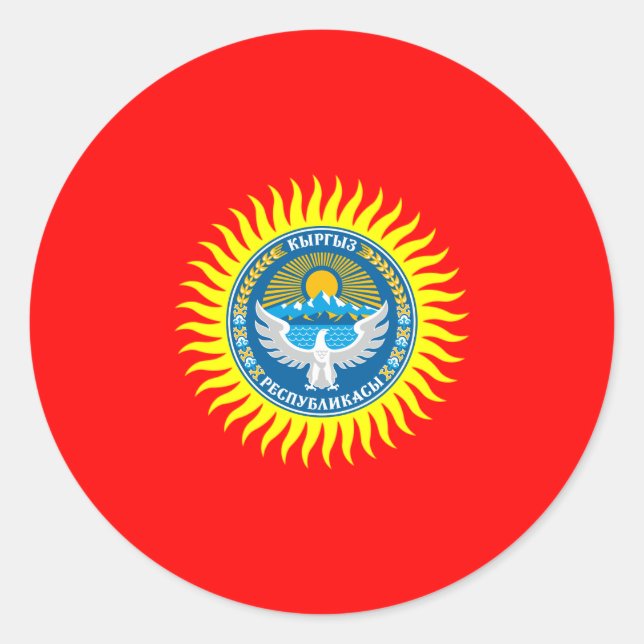 Kyrgyzstani Flag & Emblem, Flag of Kyrgyzstan Classic Round Sticker (Front)
