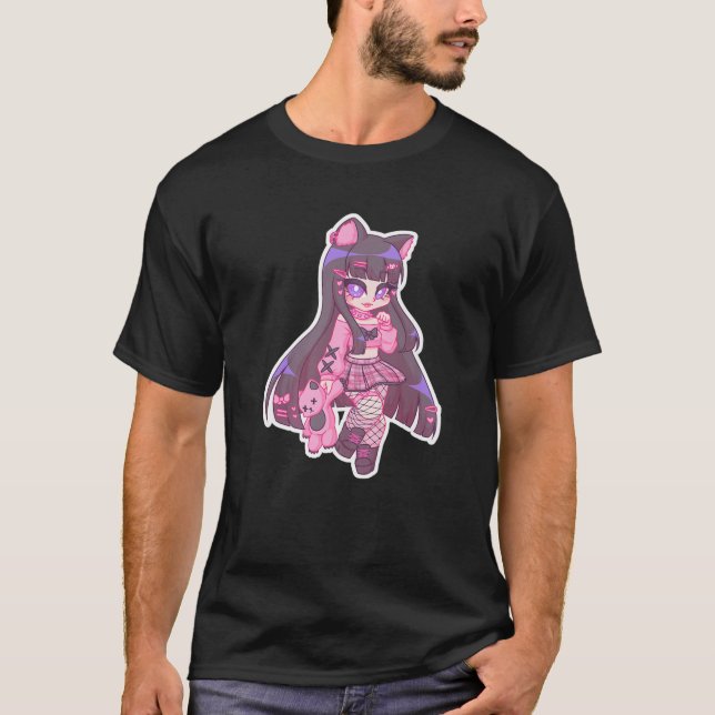 Kyuuchandesu Neko Emo Girl Cat Alt Girl Aesthetic T-Shirt (Front)