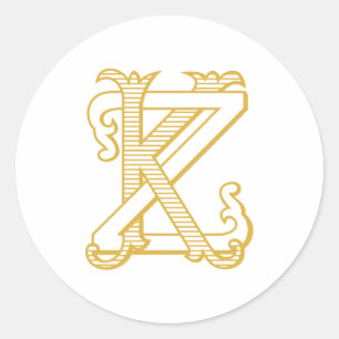 KZ or ZK Monogram vintage antique sticker in gold