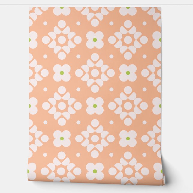 (L) 2502220A Geometric Floral Pattern Green Dots Wallpaper (Unrolling)