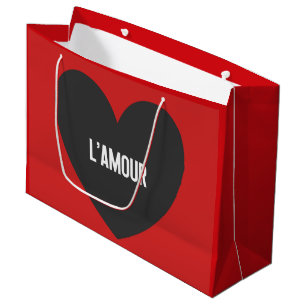 L' Amour Typography Heart Black Red Valentine's  Large Gift Bag