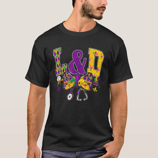 L D Nurse Mardi Gras Coquette Bow Funny Men Women  T-Shirt (Front)