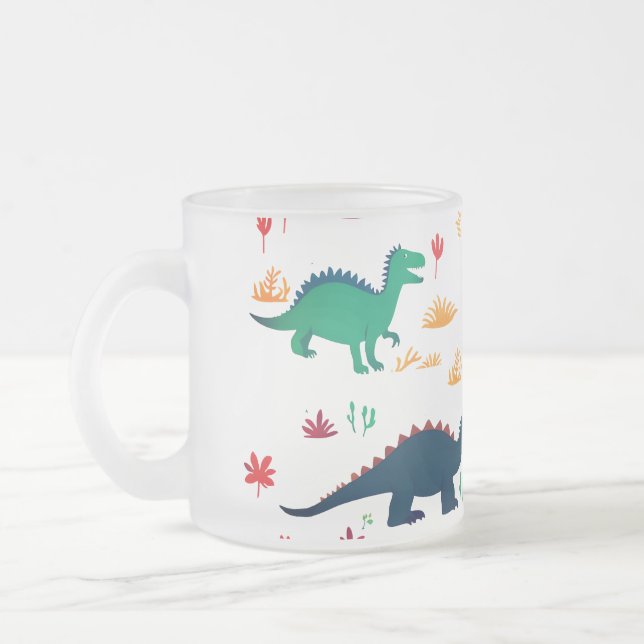 l Dinosaurs Pattern  Frosted Glass Coffee Mug (Left)