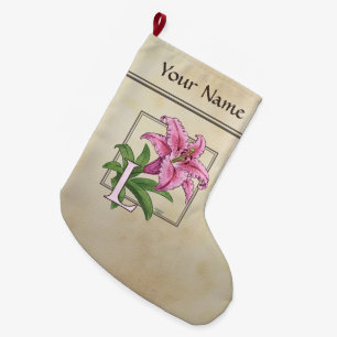 L for Lily Flower Alphabet Monogram Large Christmas Stocking